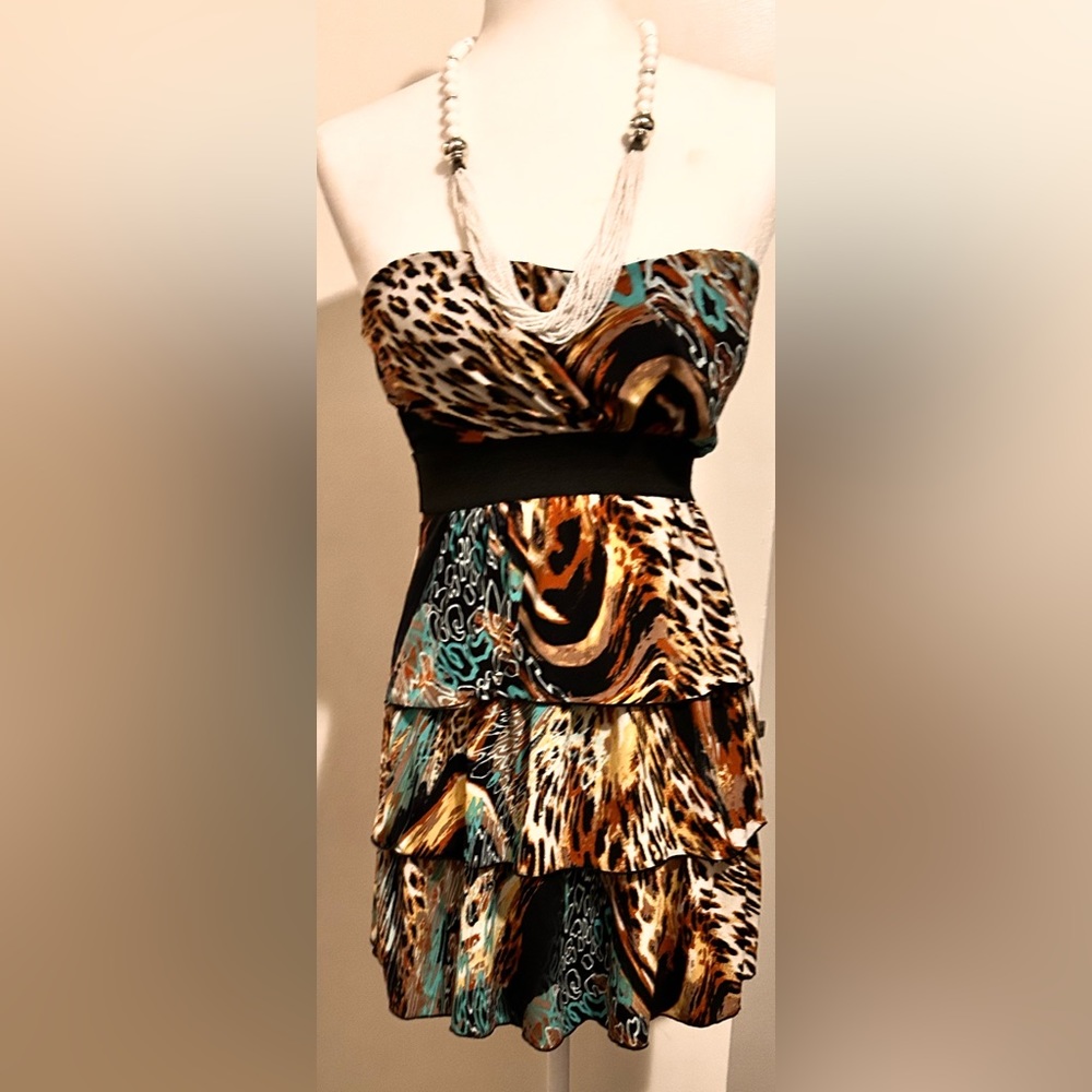 Animal print short ruffled-tiered mini-dress